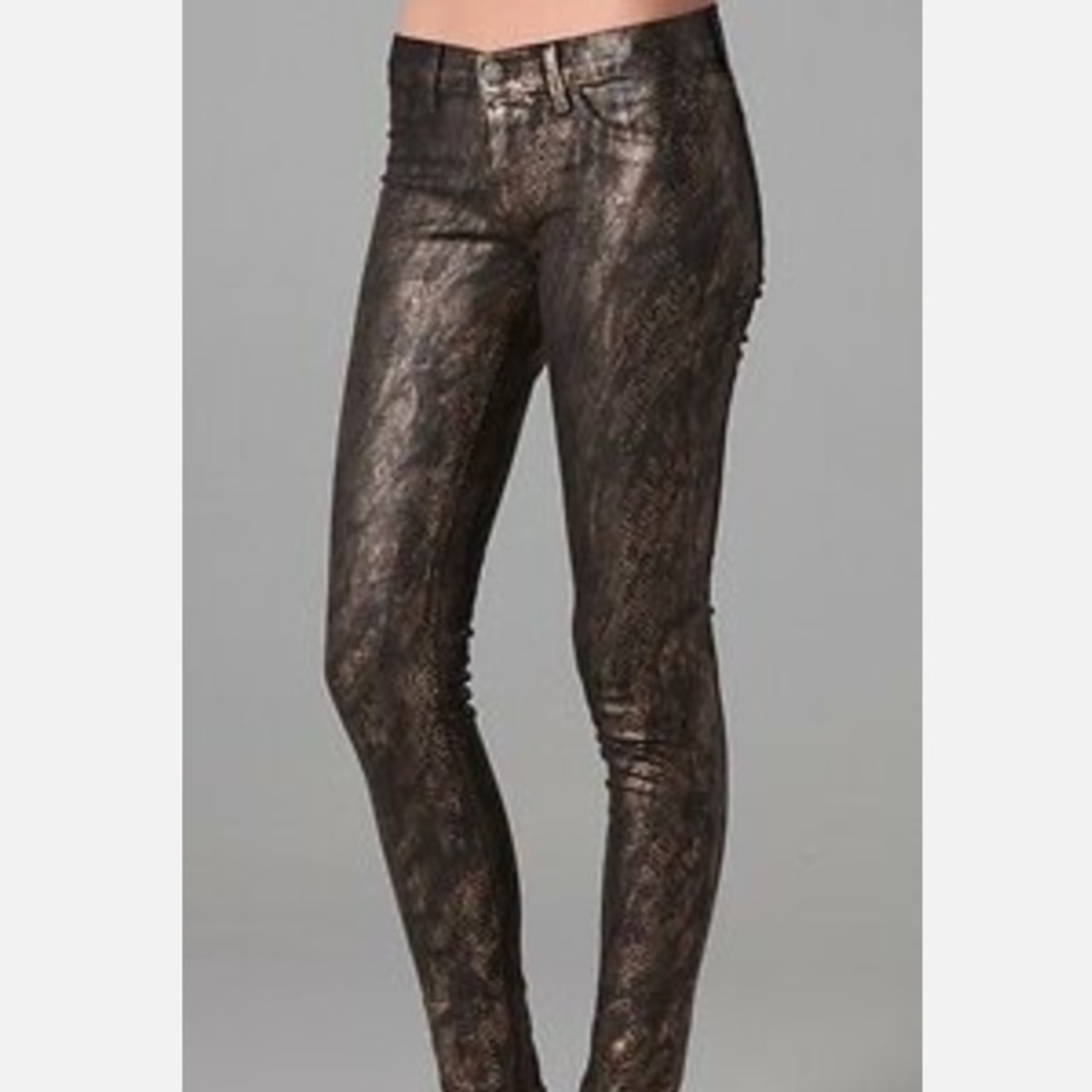 J BRAND 901 Black Golden Snake Print Coated Stretch Denim Leggings Jeans - Picture 3 of 11
